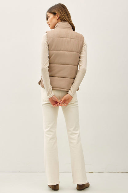 Be Cool Isabelle Suede Puffer Vest, Mocha