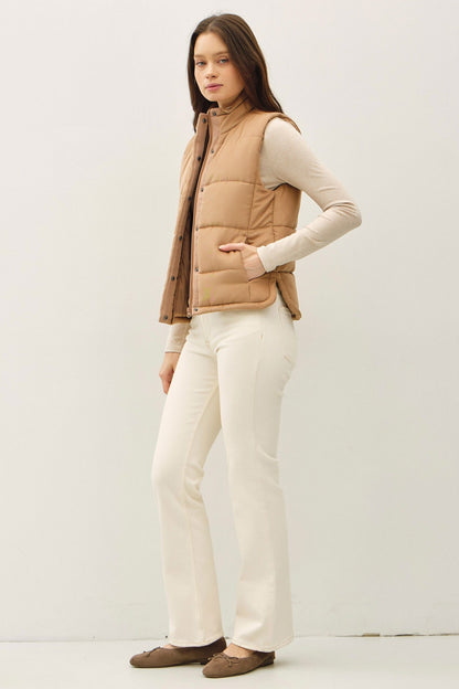 Be Cool Isabelle Suede Puffer Vest, Camel