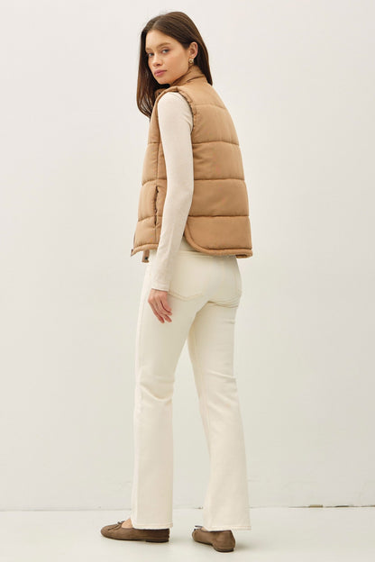 Be Cool Isabelle Suede Puffer Vest, Camel