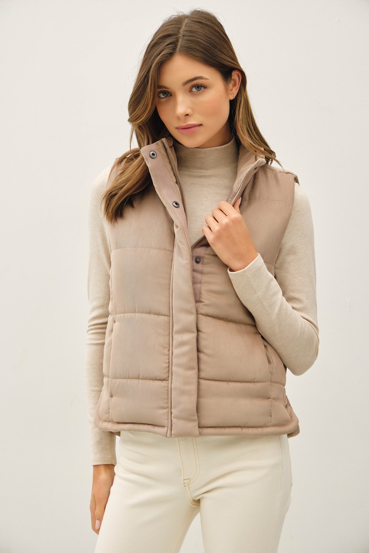 Be Cool Isabelle Suede Puffer Vest, Mocha