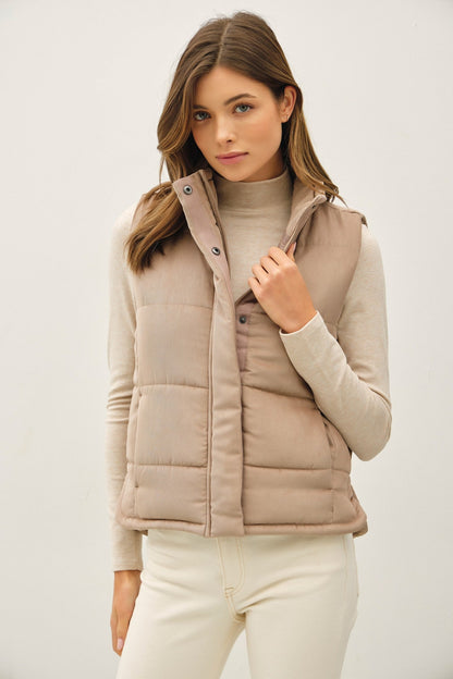 Be Cool Isabelle Suede Puffer Vest, Mocha
