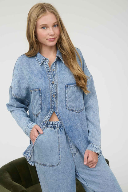  Luci Button Down Shirt, Chambray
