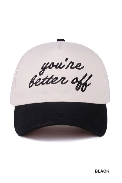  You're Better Off Two Tone Canvas Cotton Cap, Black
