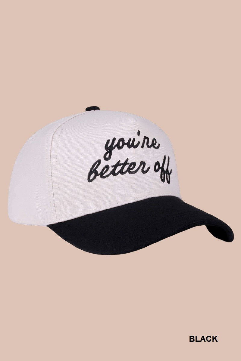  You're Better Off Two Tone Canvas Cotton Cap, Black