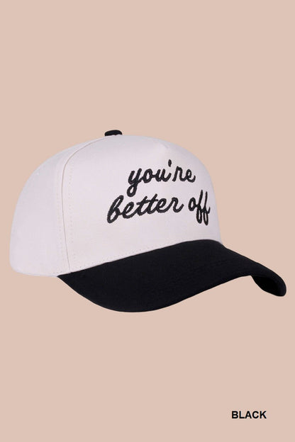  You're Better Off Two Tone Canvas Cotton Cap, Black