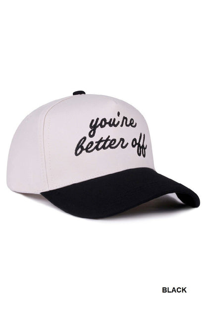  You're Better Off Two Tone Canvas Cotton Cap, Black