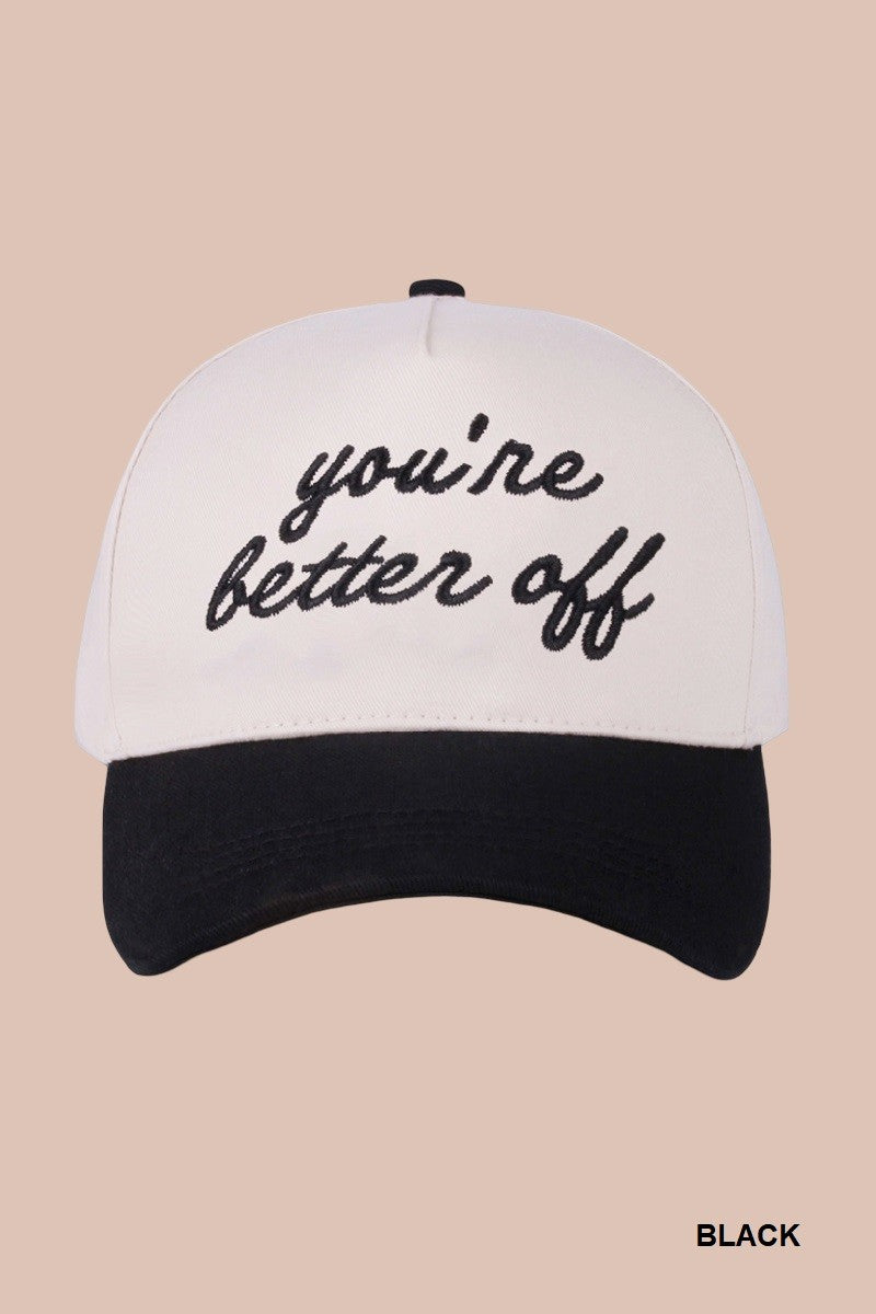  You're Better Off Two Tone Canvas Cotton Cap, Black
