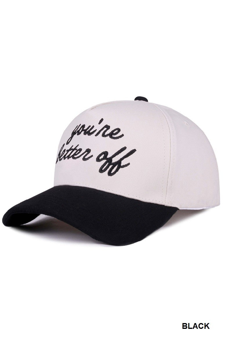  You're Better Off Two Tone Canvas Cotton Cap, Black
