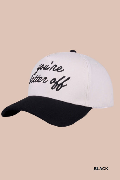  You're Better Off Two Tone Canvas Cotton Cap, Black