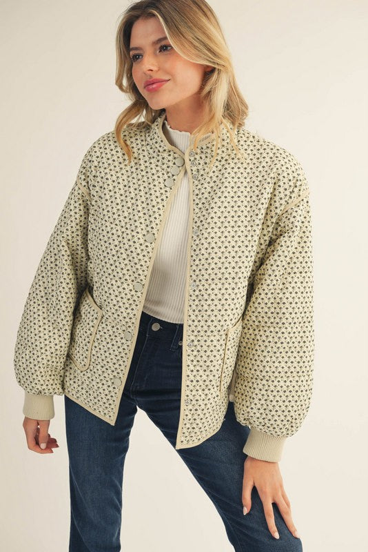  Trina Ditsy Floral Button Down Jacket, Ivory