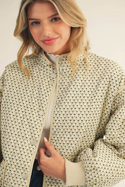  Trina Ditsy Floral Button Down Jacket, Ivory
