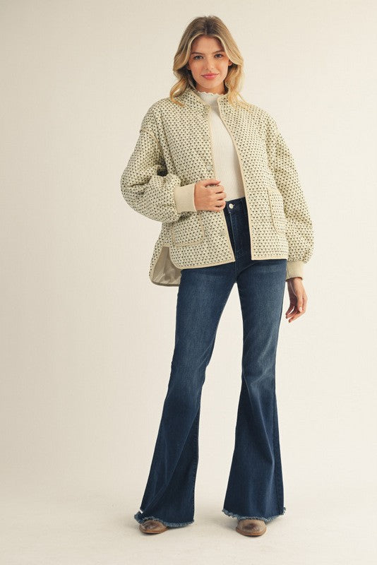  Trina Ditsy Floral Button Down Jacket, Ivory