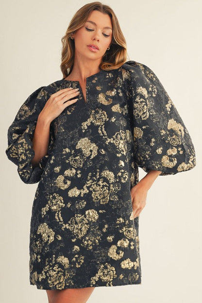  Gemma Floral Jacquard Shift Dress, Black