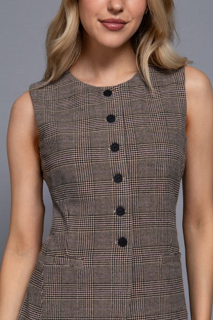  Winslow Check Woven Vest, Taupe/Pink