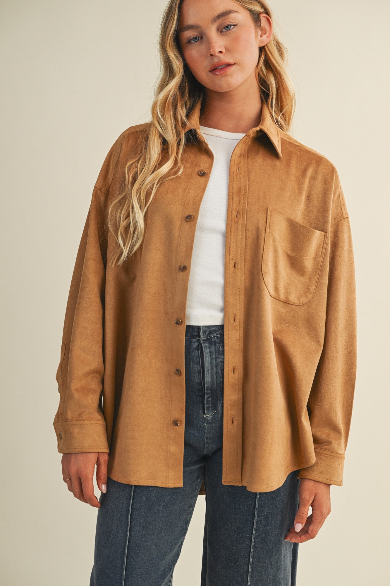  Gloria Suede Collared Shirt, Ginger