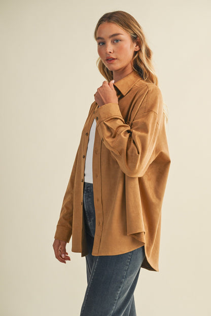  Gloria Suede Collared Shirt, Ginger