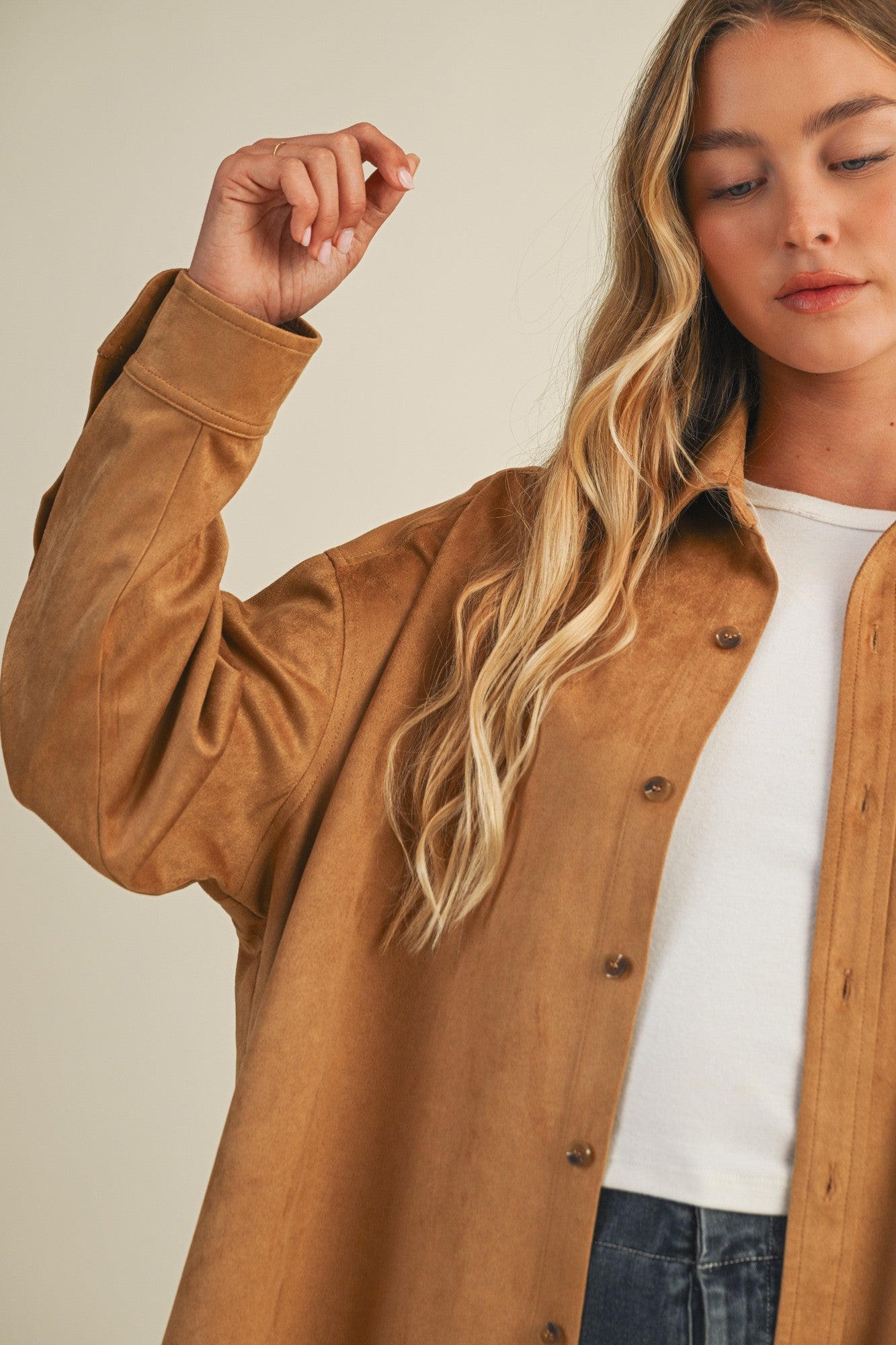  Gloria Suede Collared Shirt, Ginger