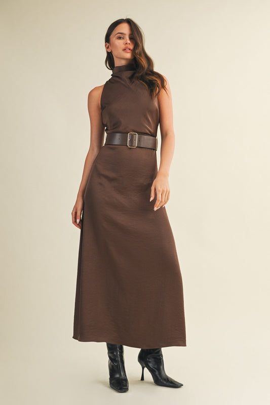  Colette Belted Maxi Dress, Dark Brown