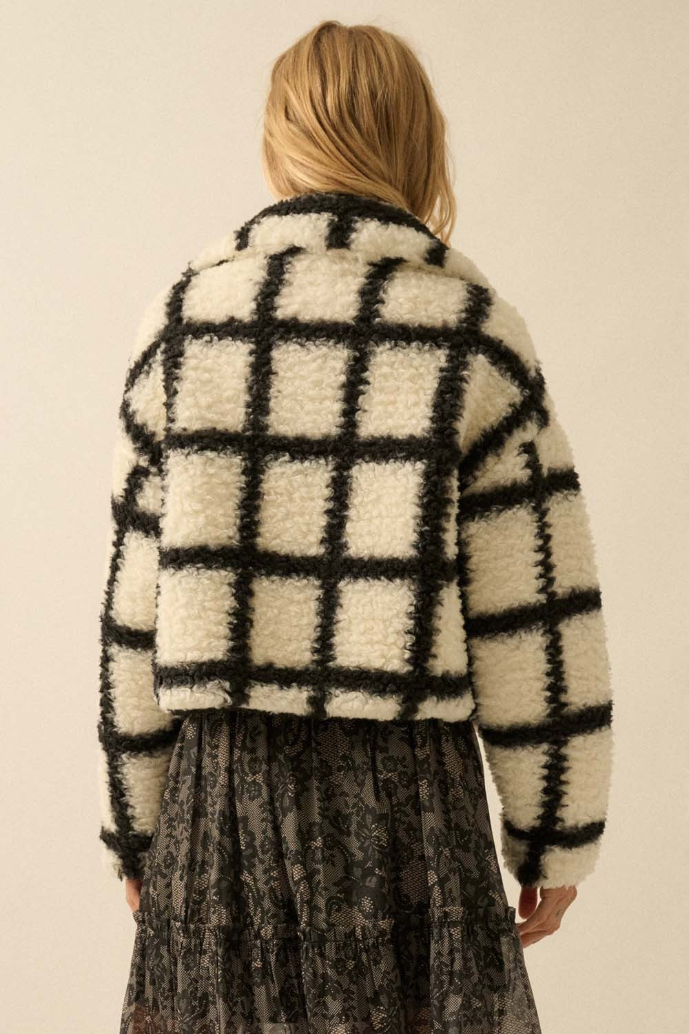  Jenna Check Print Jacket, Cream-Black