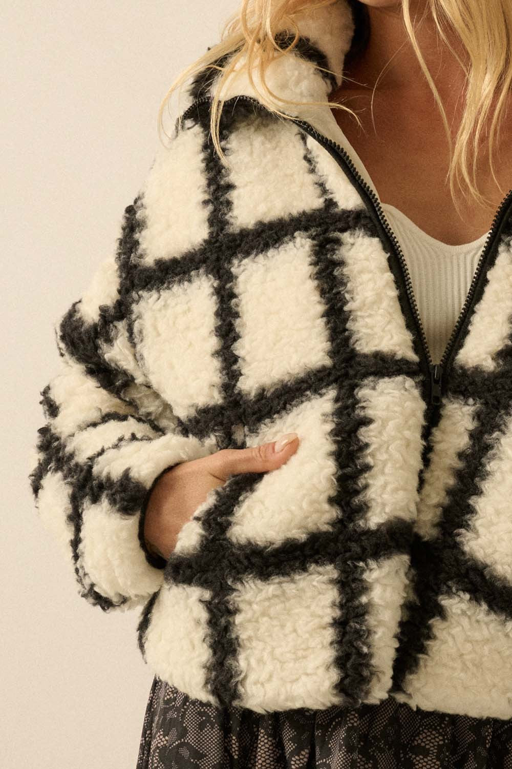  Jenna Check Print Jacket, Cream-Black