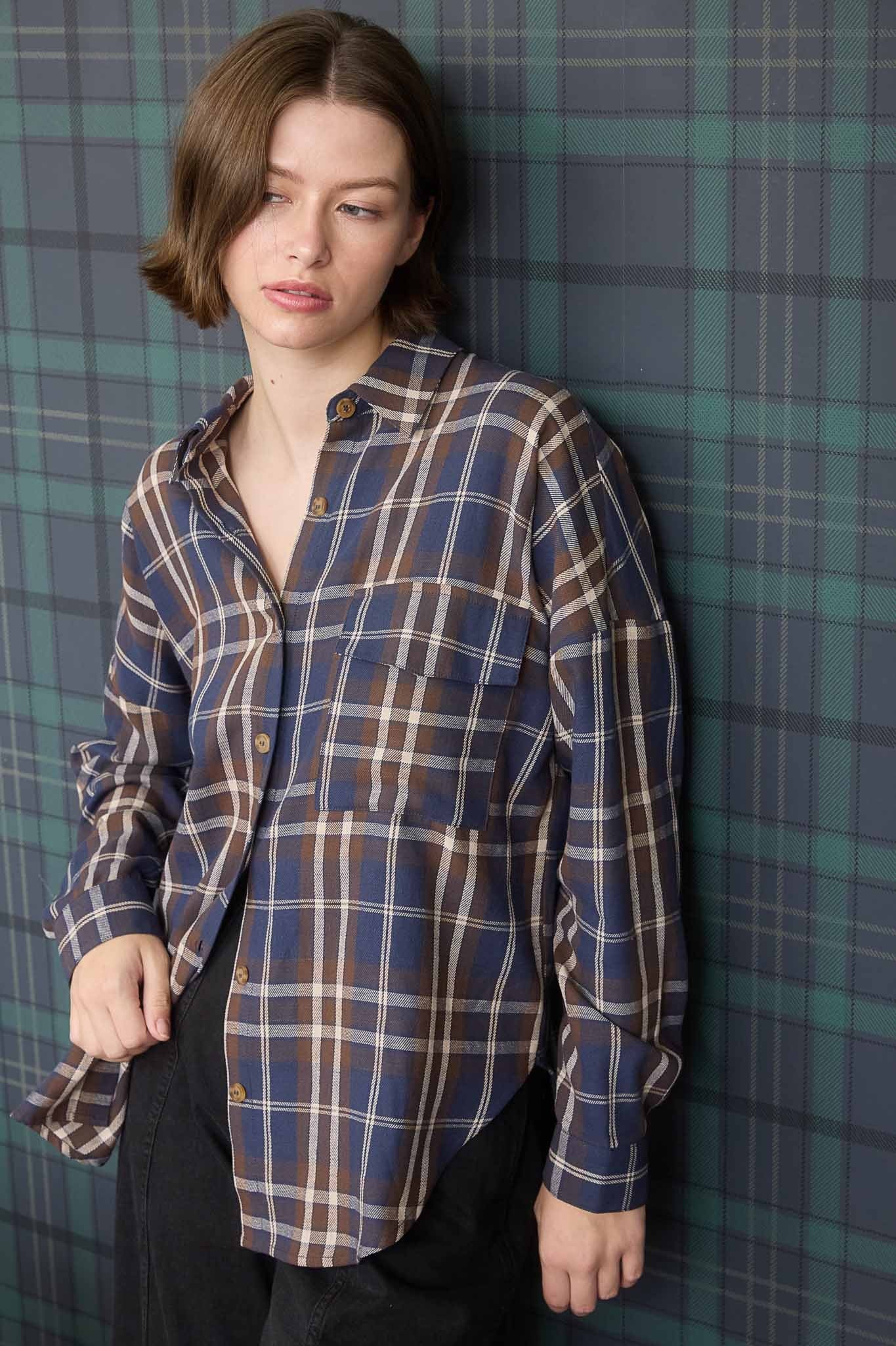  Cara Plaid Shirt, Navy Multi