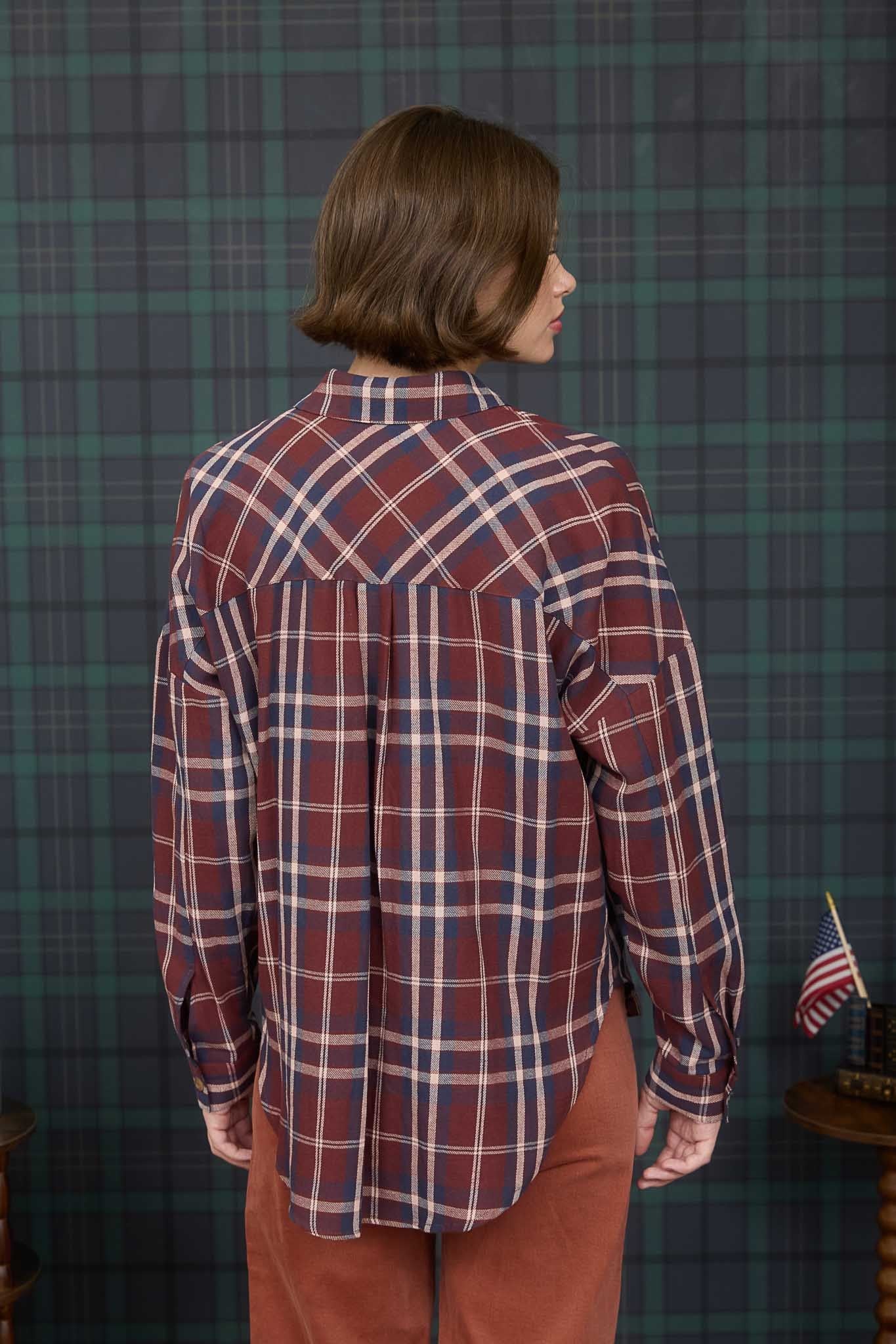  Cara Plaid Shirt, Burgundy Multi
