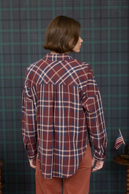  Cara Plaid Shirt, Burgundy Multi