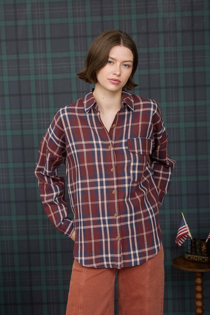  Cara Plaid Shirt, Burgundy Multi