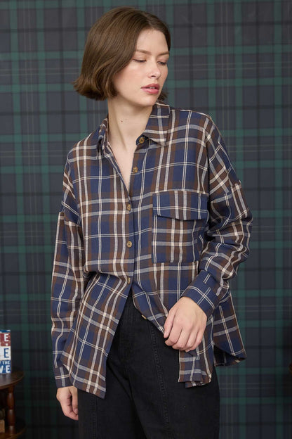  Cara Plaid Shirt, Navy Multi