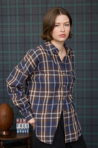  Cara Plaid Shirt, Navy Multi