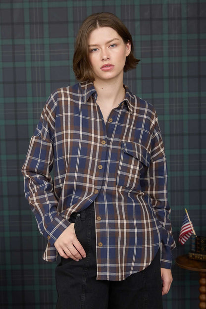  Cara Plaid Shirt, Navy Multi