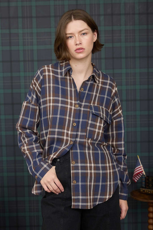  Cara Plaid Shirt, Navy Multi