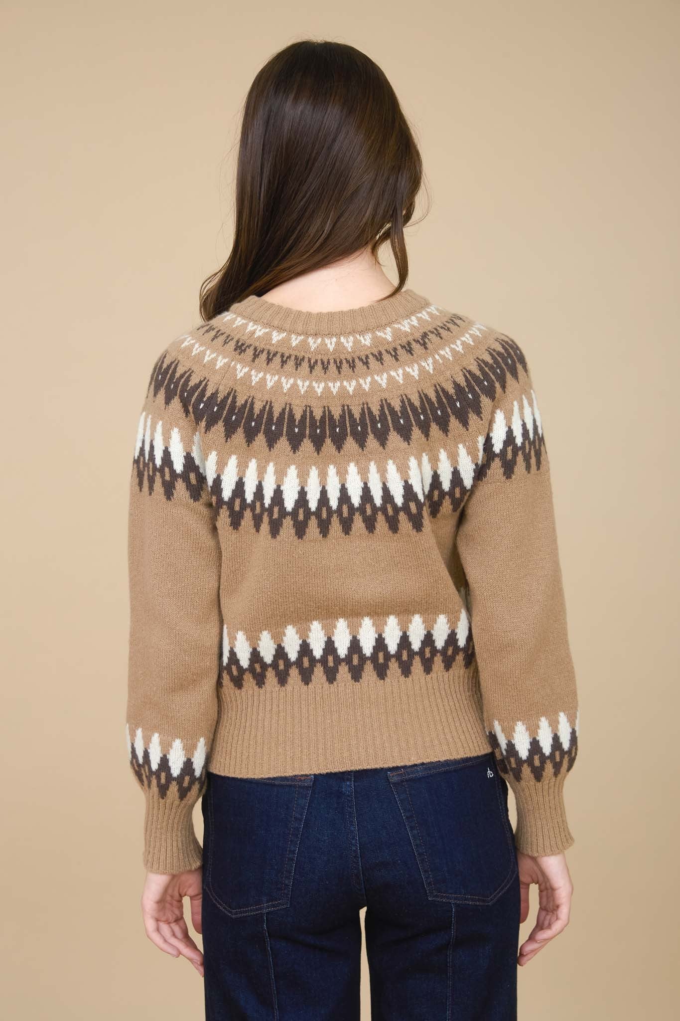  Luna Multicolor Fair Isle Cardigan, Khaki Multi