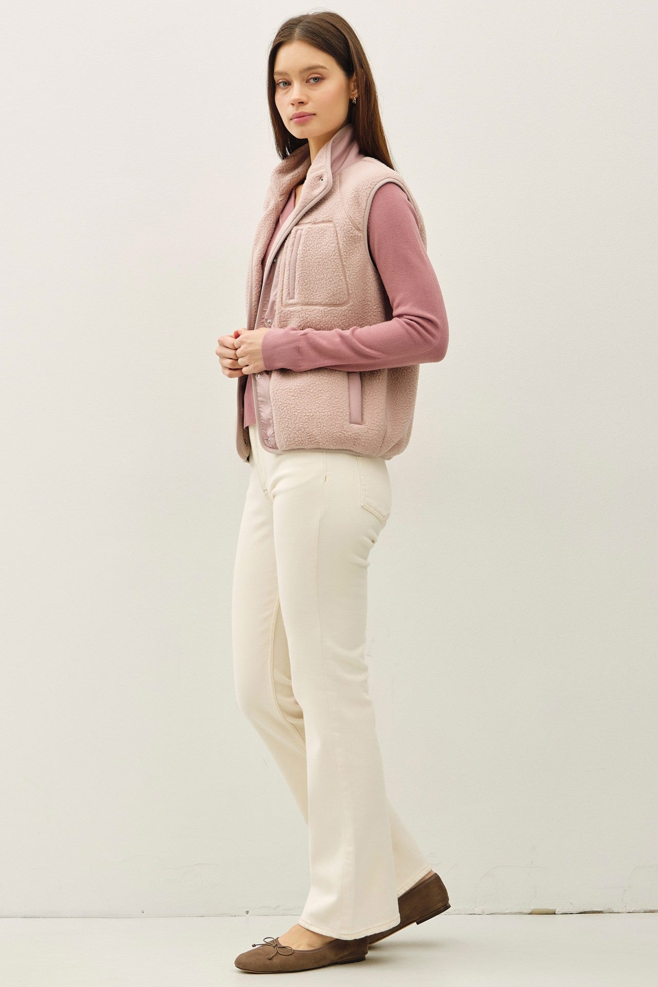 Be Cool Elena Fleece Button Up Vest, Blush