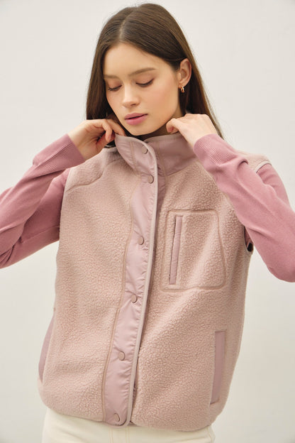 Be Cool Elena Fleece Button Up Vest, Blush