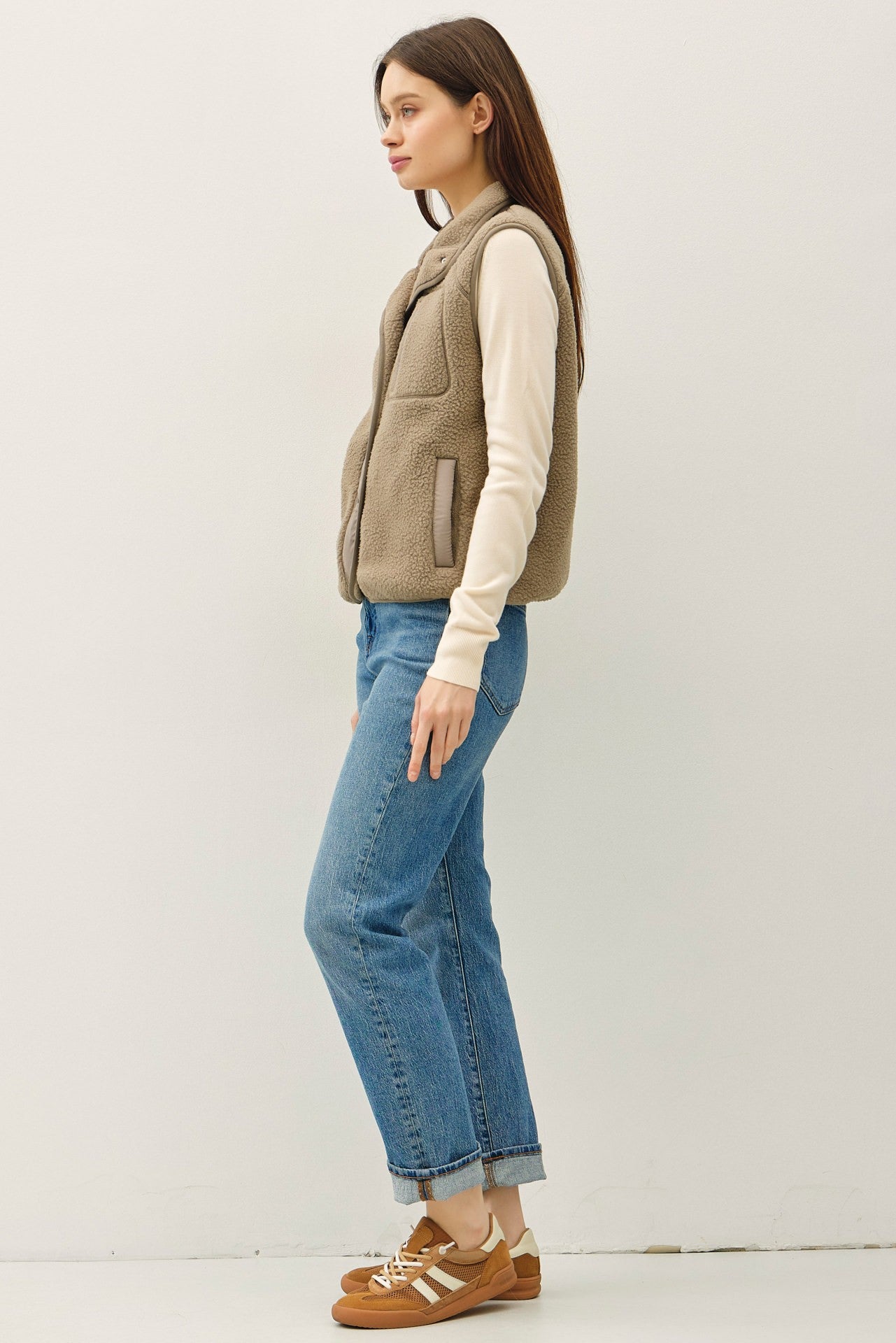 Be Cool Elena Fleece Button Up Vest, Olive