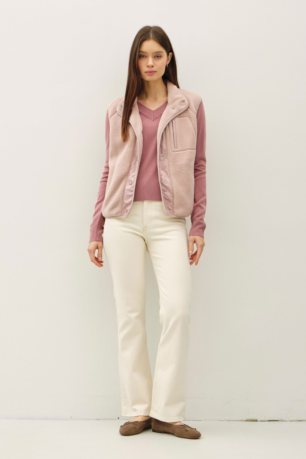 Be Cool Elena Fleece Button Up Vest, Blush
