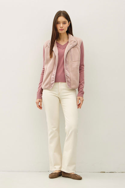Be Cool Elena Fleece Button Up Vest, Blush