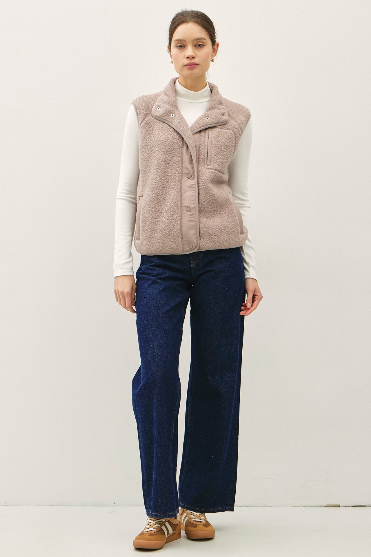 Be Cool Elena Fleece Button Up Vest, Earth Grey