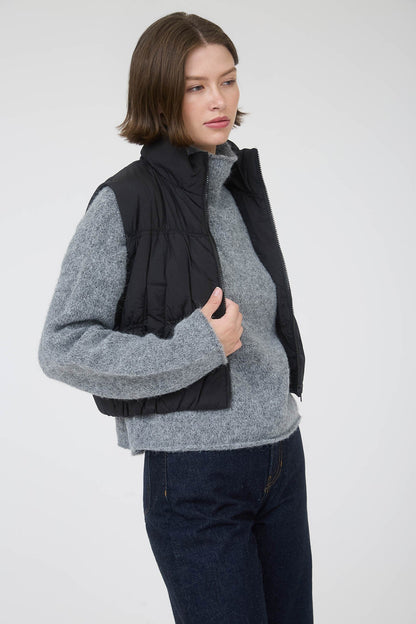  Martha Zip Up Cropped Puffer Vest, Black