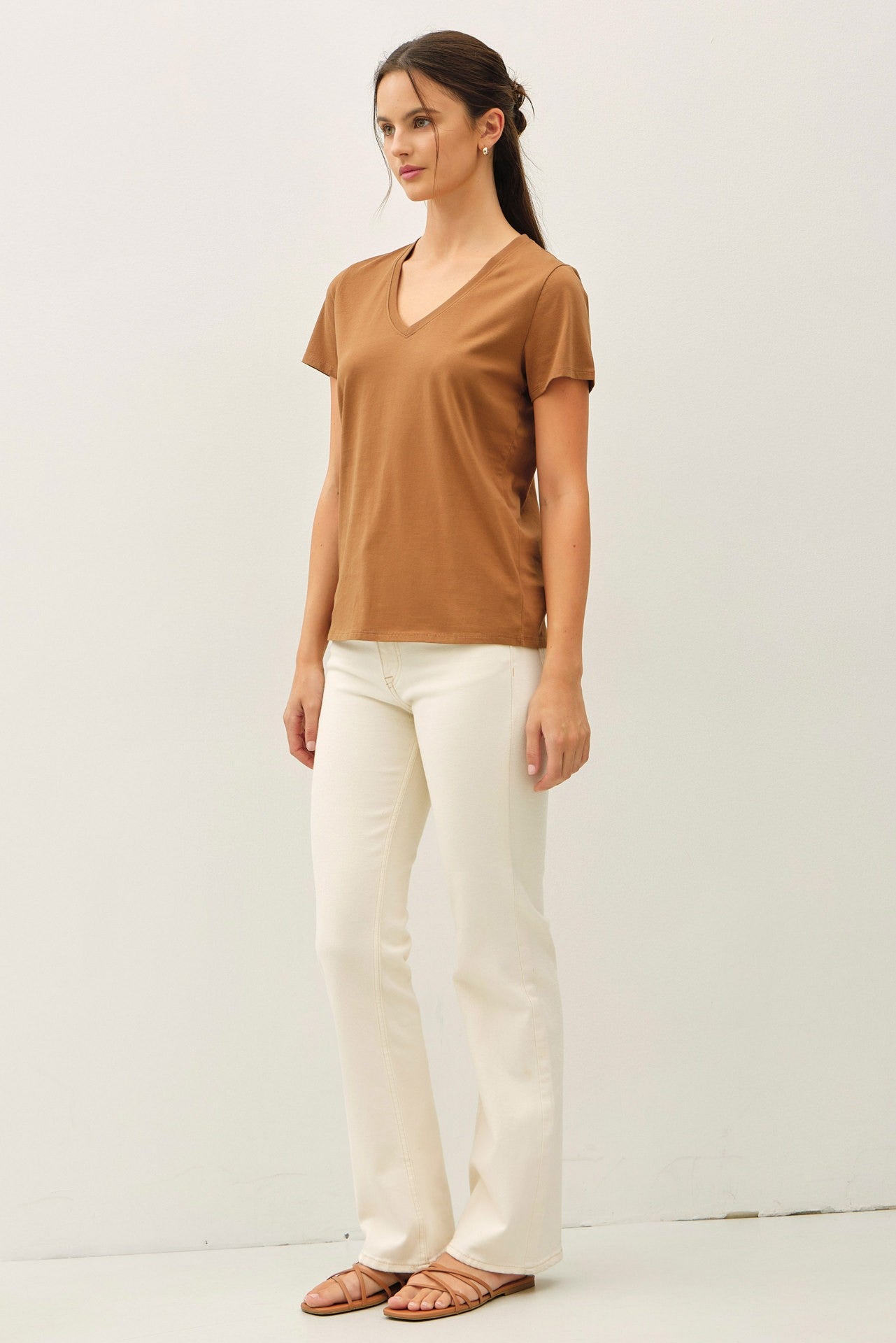 Be Cool Tatum Cotton Jersey V-Neck Tee, Bronze Brown