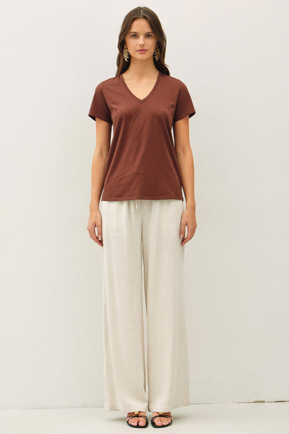 Be Cool Tatum Cotton Jersey V-Neck Tee, Choco