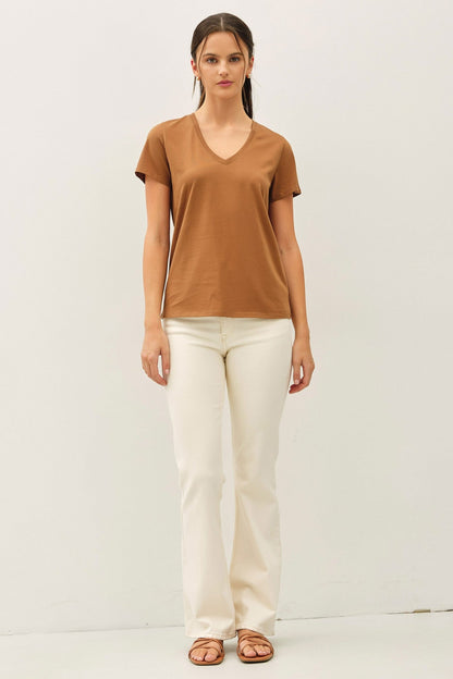 Be Cool Tatum Cotton Jersey V-Neck Tee, Bronze Brown