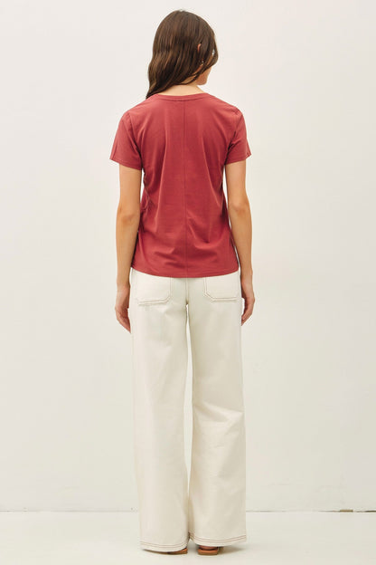 Be Cool Tatum Cotton Jersey V-Neck Tee, Chili Oil
