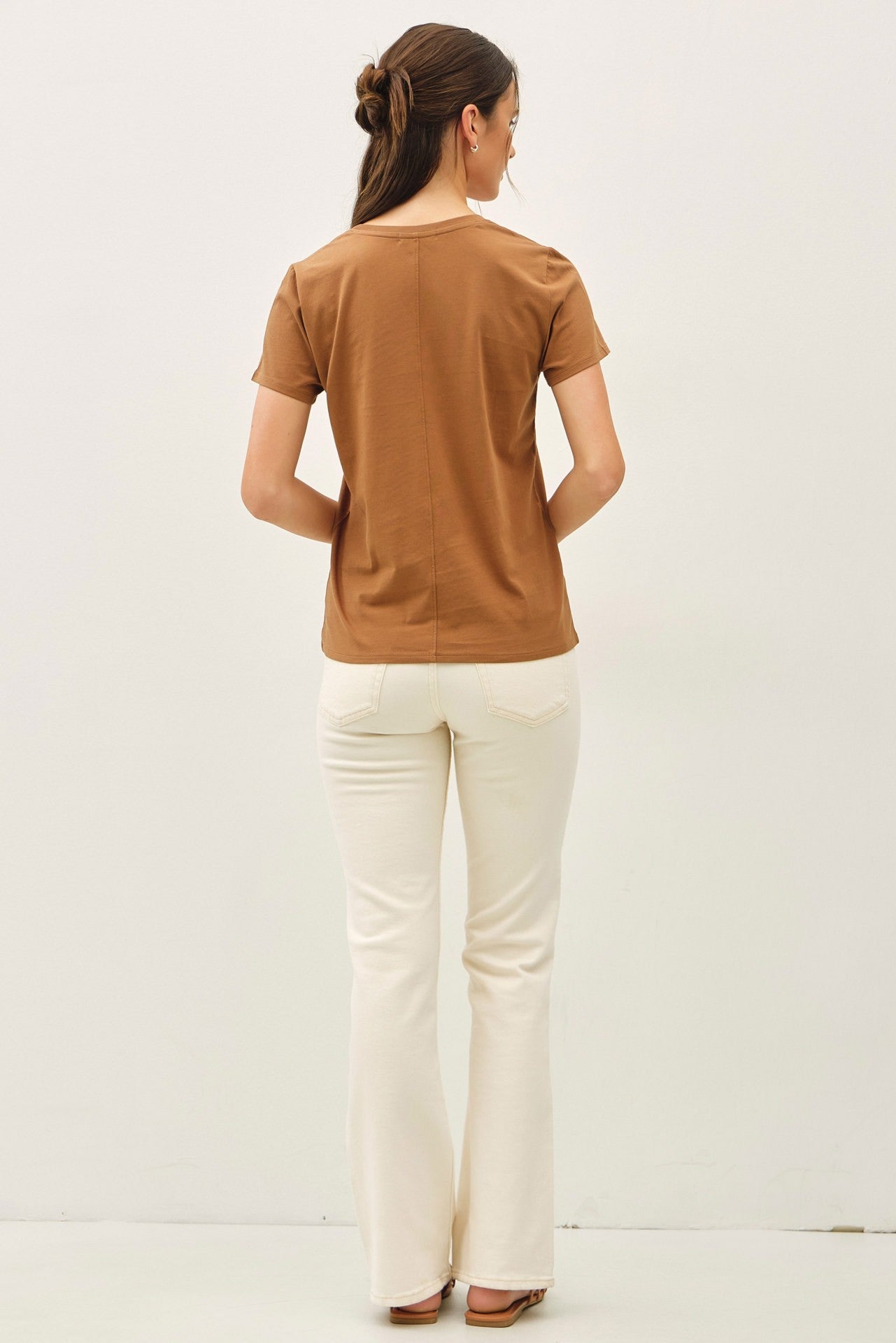 Be Cool Tatum Cotton Jersey V-Neck Tee, Bronze Brown