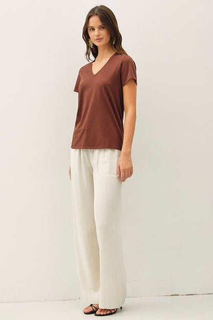 Be Cool Tatum Cotton Jersey V-Neck Tee, Choco
