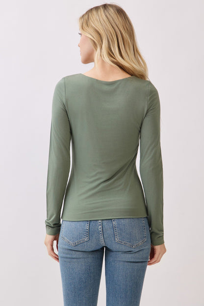  Della Layered Round Neck Top, Olive
