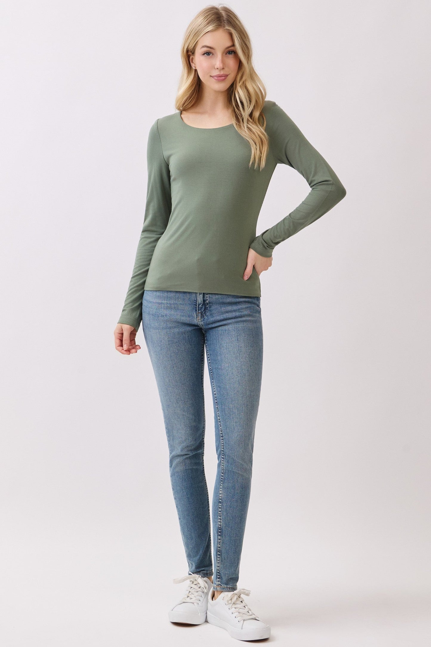  Della Layered Round Neck Top, Olive