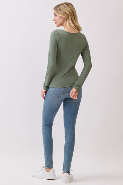  Della Layered Round Neck Top, Olive