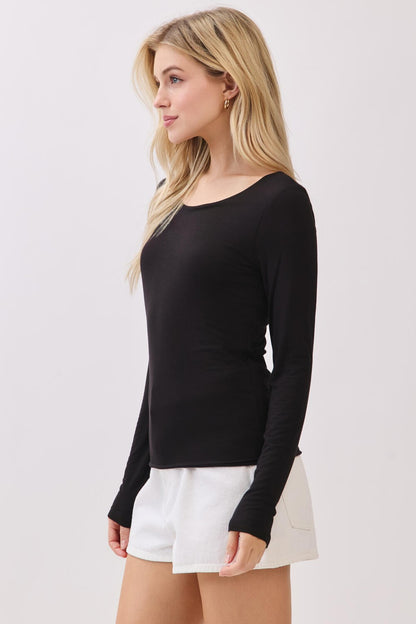  Della Layered Round Neck Top, Black